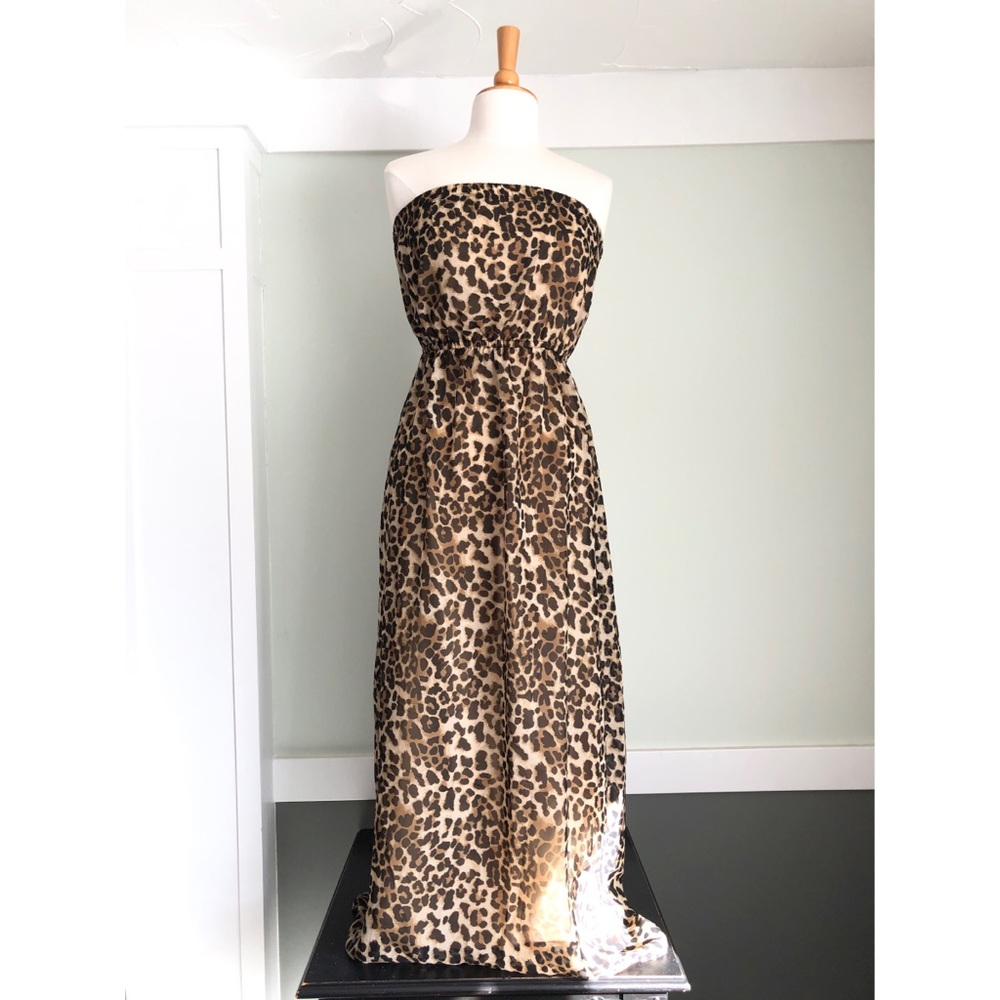 Leopard Print Strapless Maxi Dress